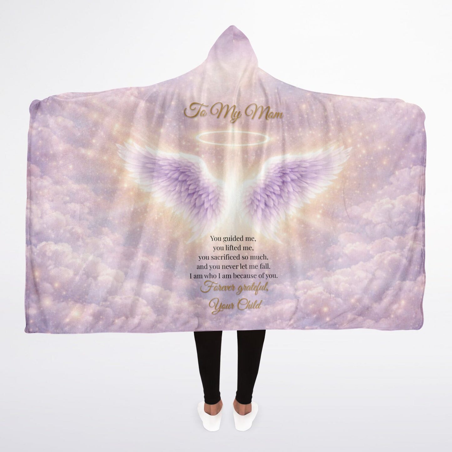 Grateful for You Mom Hooded Blanket 45x60 – emotional angel wings design with heartfelt message for mom
