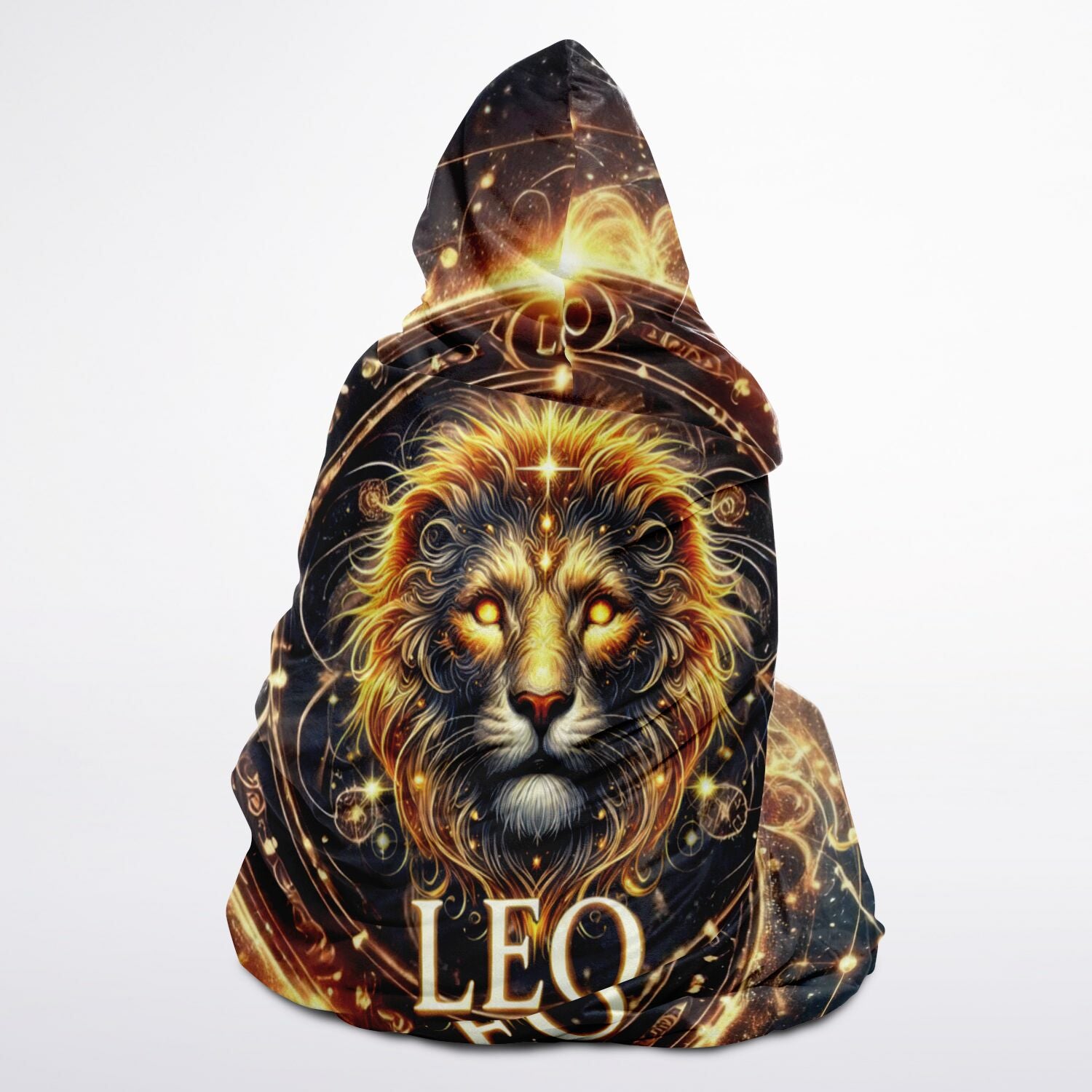 Leo Radiance Hooded Blanket 45x60 – zodiac lion cosmic glow, plush exterior 