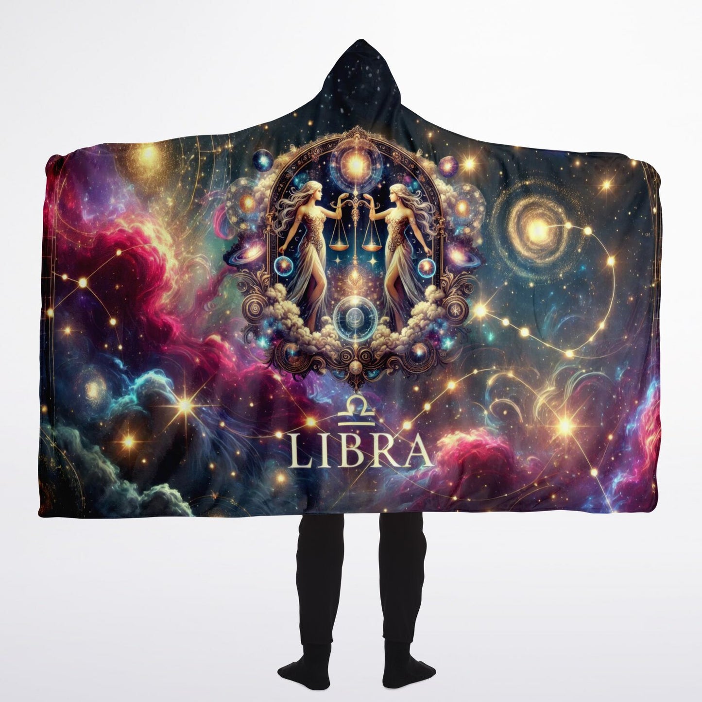 Libra Equinox Hooded Blanket 60×80 – ultra-cozy sherpa lining with cosmic Libra energy and divine symmetry