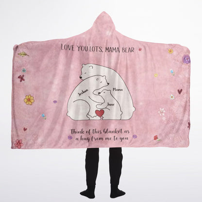 Mama Bear Love Hooded Blanket 60x80 – cozy custom blanket with mama bear and cubs representing family love