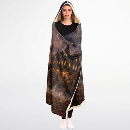 Mama’s Little Monsters Halloween Hooded Blanket 45x60 – ultra-soft fleece hooded blanket featuring a mother and her little monsters in a moonlit Halloween warm