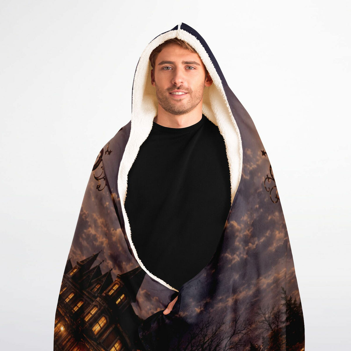 Mama’s Little Monsters Halloween Hooded Blanket 60x80 – oversized cozy sherpa hooded blanket featuring a spooky mother-and-children 