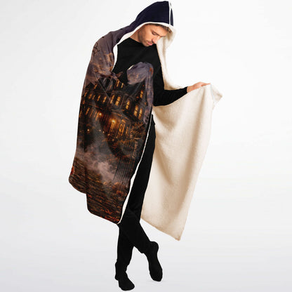 Mama’s Little Monsters Halloween Hooded Blanket 60x80 – oversized cozy sherpa hooded blanket featuring a spooky mother-and-children Halloween 