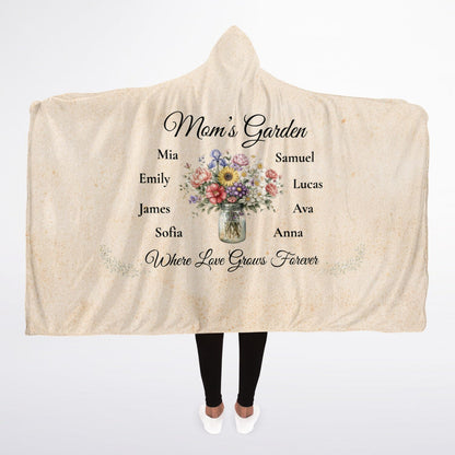 Mom’s Love Garden Hooded Blanket 45x60 – personalized floral blanket with children names for mom soft