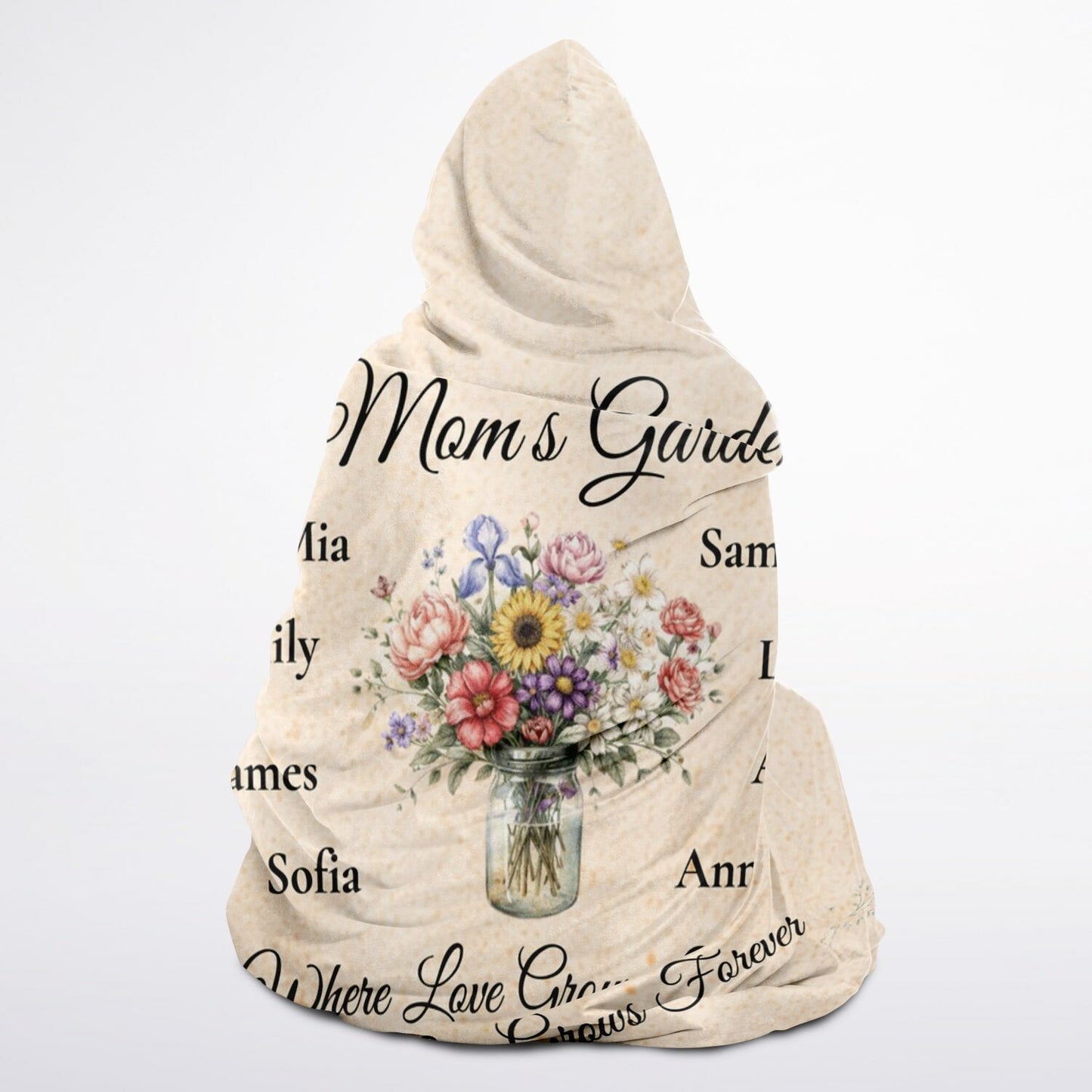 Mom’s Love Garden Hooded Blanket 45x60 – personalized floral blanket with children names for mom cute