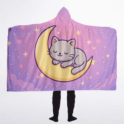 Moonlight Kitty Hooded Blanket 60x80 – dreamy kawaii cat design with plush sherpa comfort