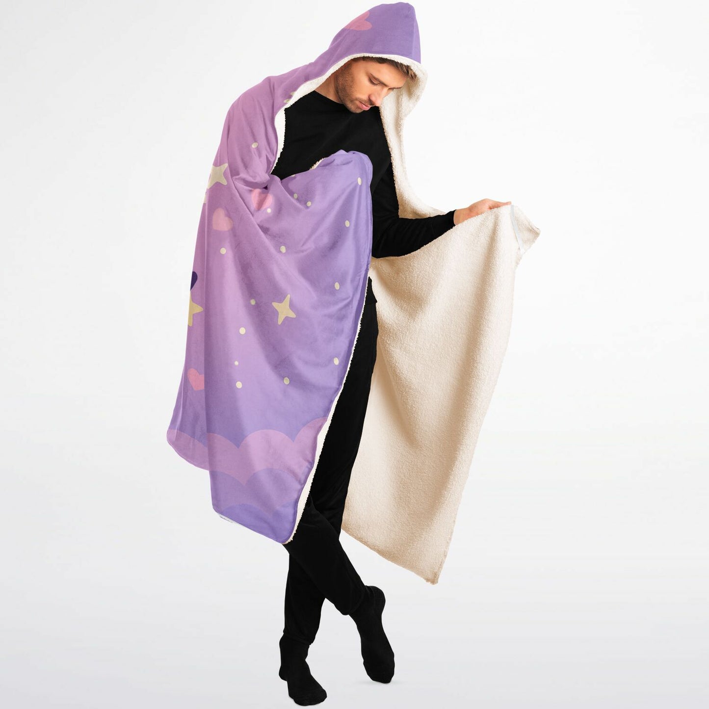 Moonlight Kitty Hooded Blanket 60x80 – dreamy kawaii cat design with 