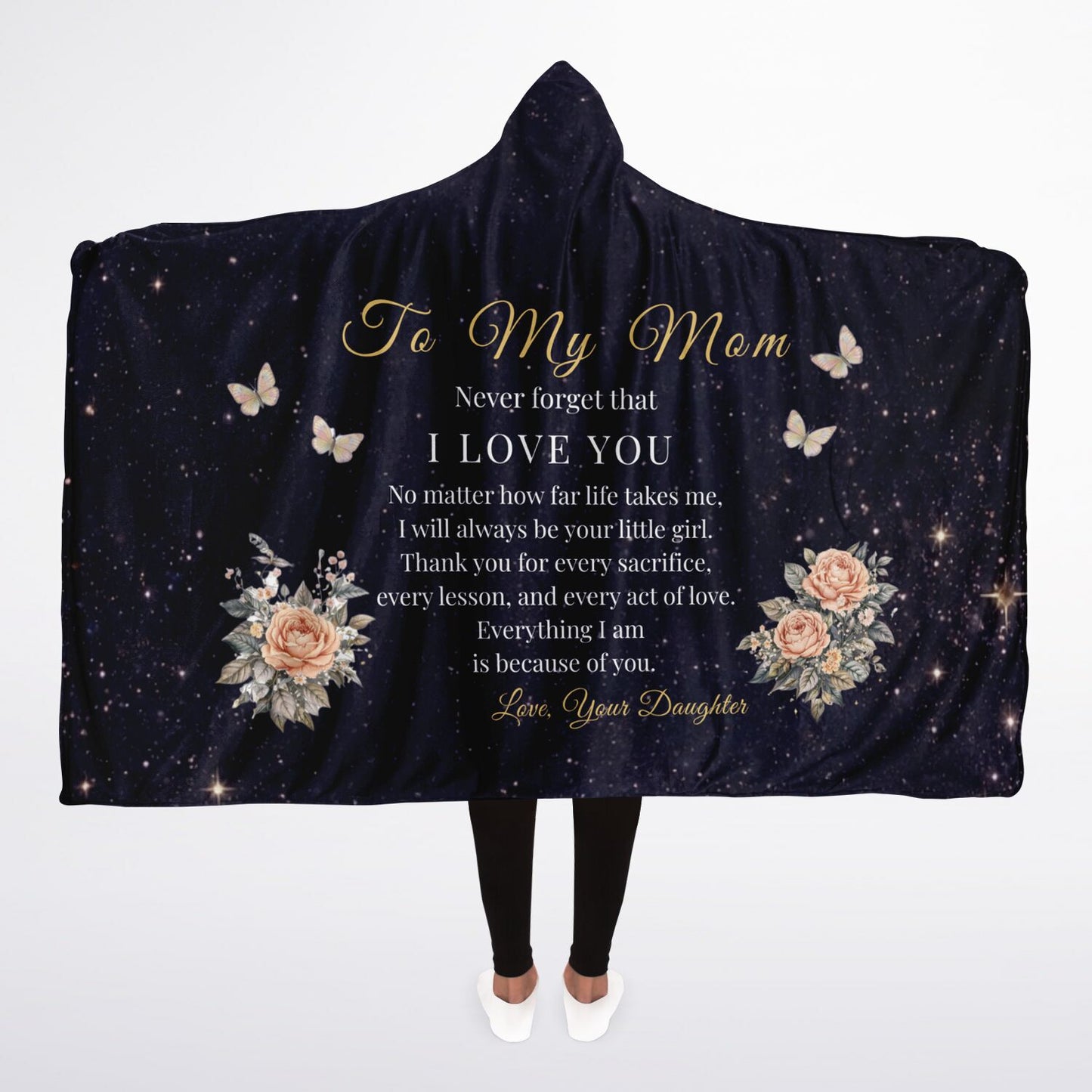 My Forever Mom Love Hooded Blanket 45x60 – emotional daughter to mom gift with celestial floral design soft