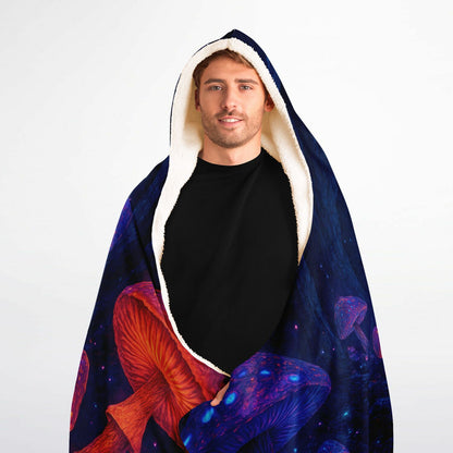 Mystic Mushrooms Hooded Blanket 60x80 – bioluminescent mushroom design