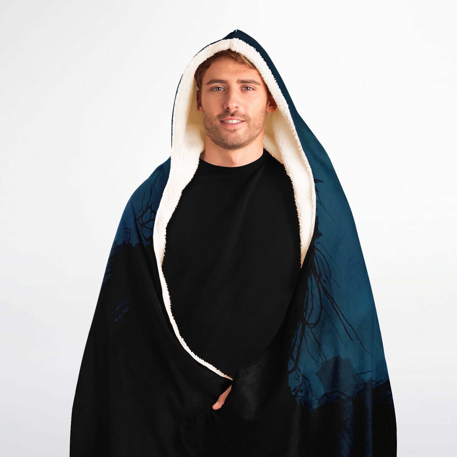 Neon Afterdark Hooded Blanket 60x80 – futuristic neon cityscape, cozy 