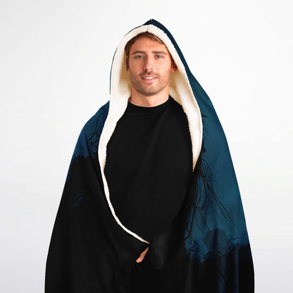 Neon Afterdark Hooded Blanket 60x80 – futuristic neon cityscape, cozy 