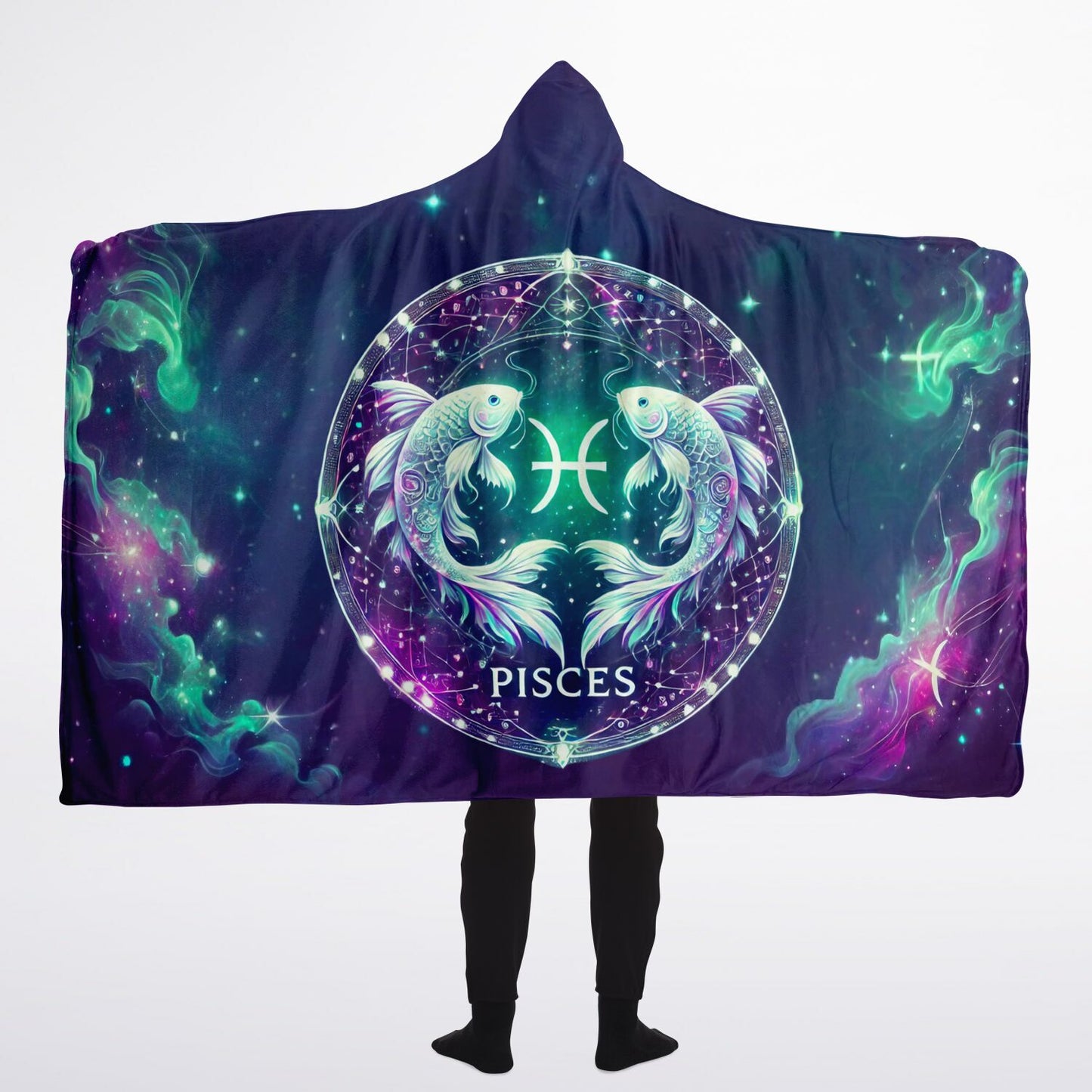 Pisces Dreamflow Hooded Blanket 60x80 – zodiac Pisces design, dreamy sherpa comfort