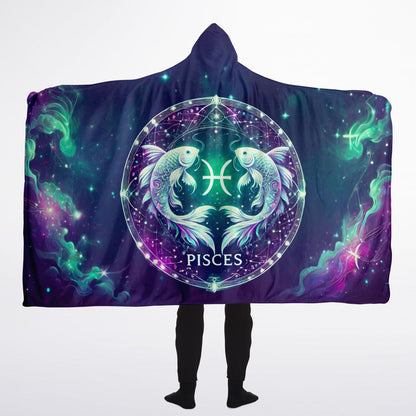 Pisces Dreamflow Hooded Blanket 60x80 – zodiac Pisces design, dreamy sherpa comfort