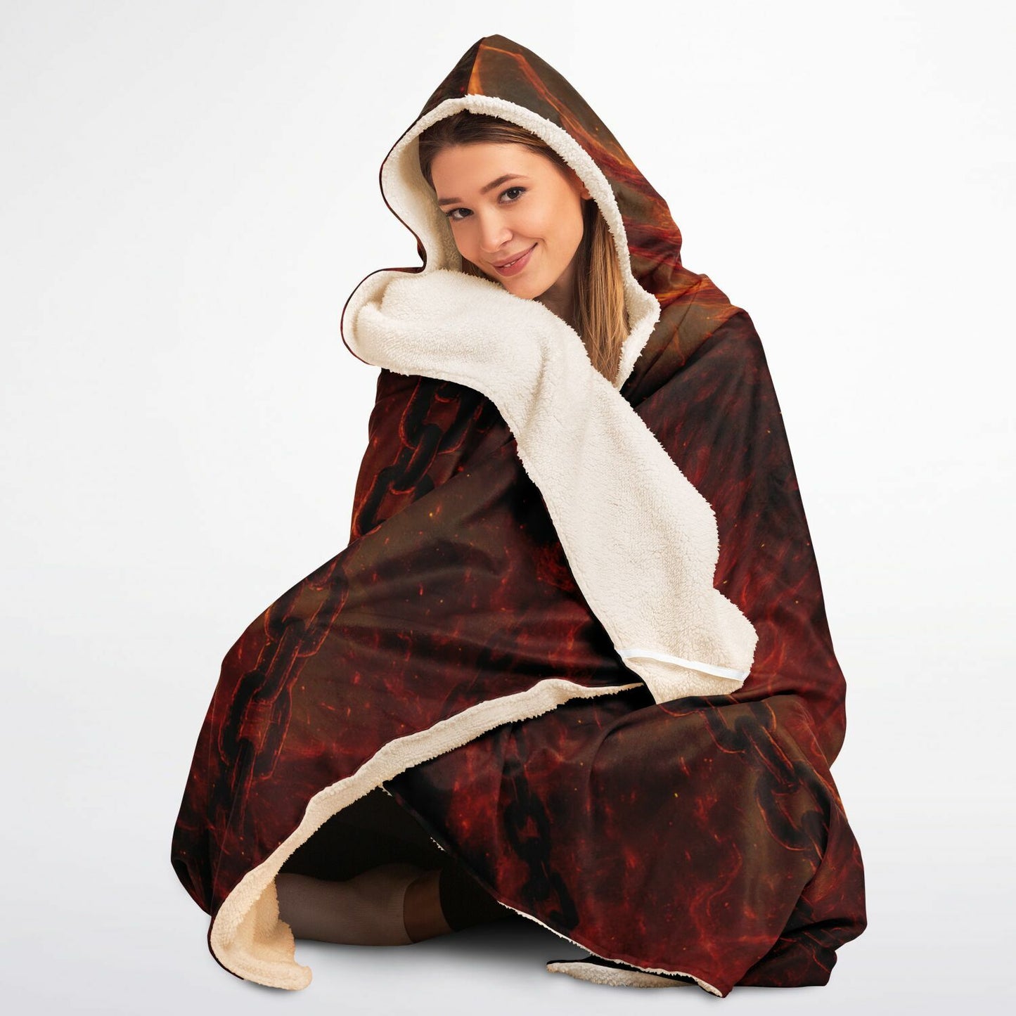 Reborn in Fire Hooded Blanket 45x60 – phoenix fire wings, sherpa fleece, transformation energy