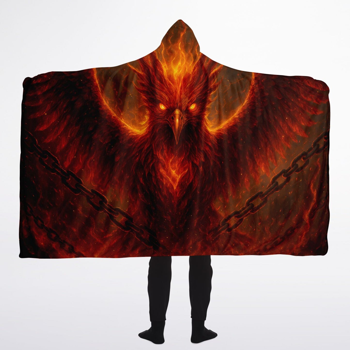 Reborn in Fire Hooded Blanket 60x80 – flaming phoenix, cozy