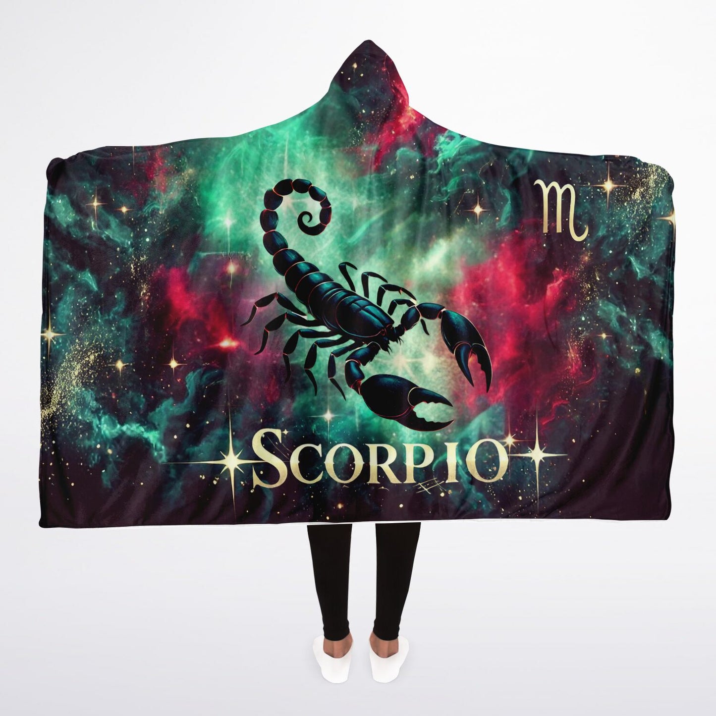 Scorpio Eclipse Hooded Blanket 45x60 – fierce zodiac scorpion, cosmic galaxy design, sherpa fleece