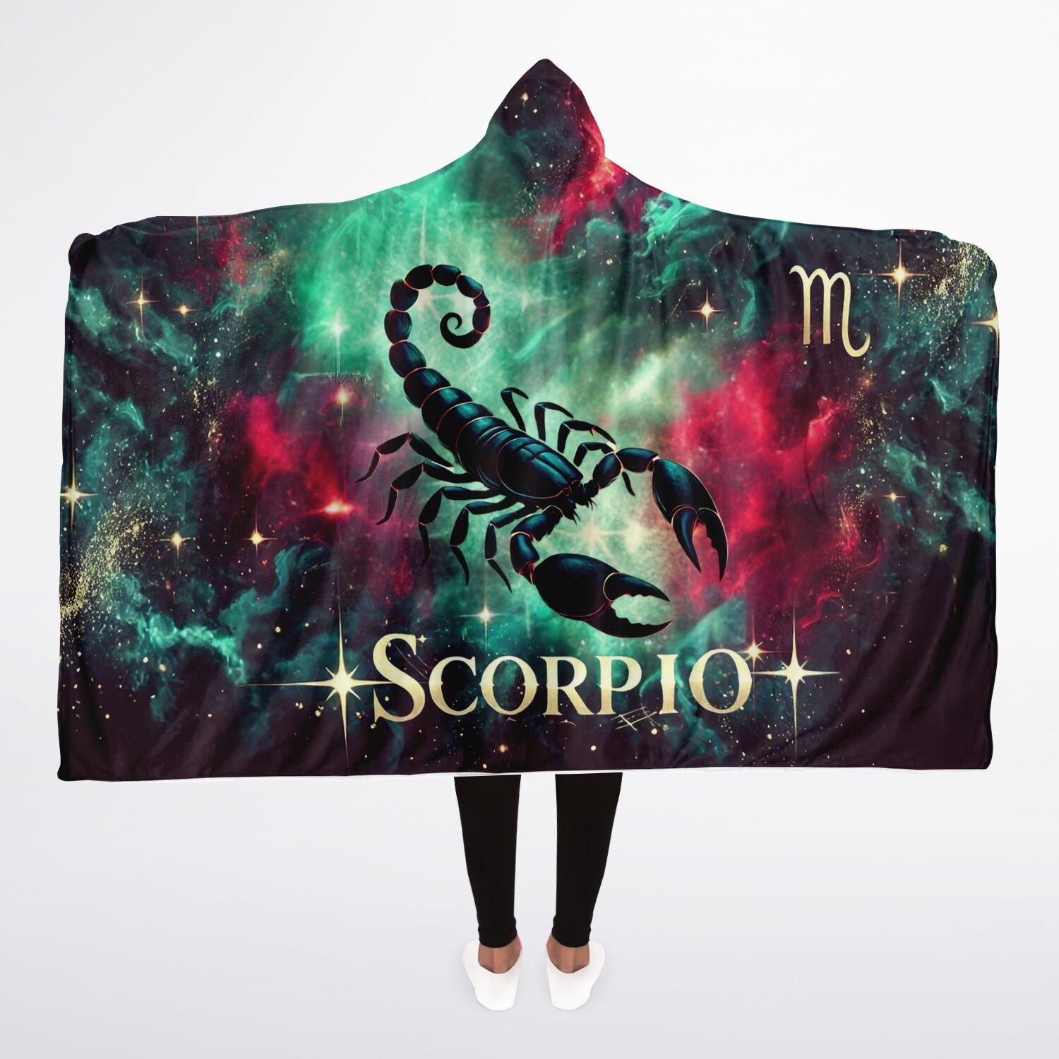 Scorpio Eclipse Hooded Blanket 45x60 – fierce zodiac scorpion, cosmic galaxy design, sherpa fleece