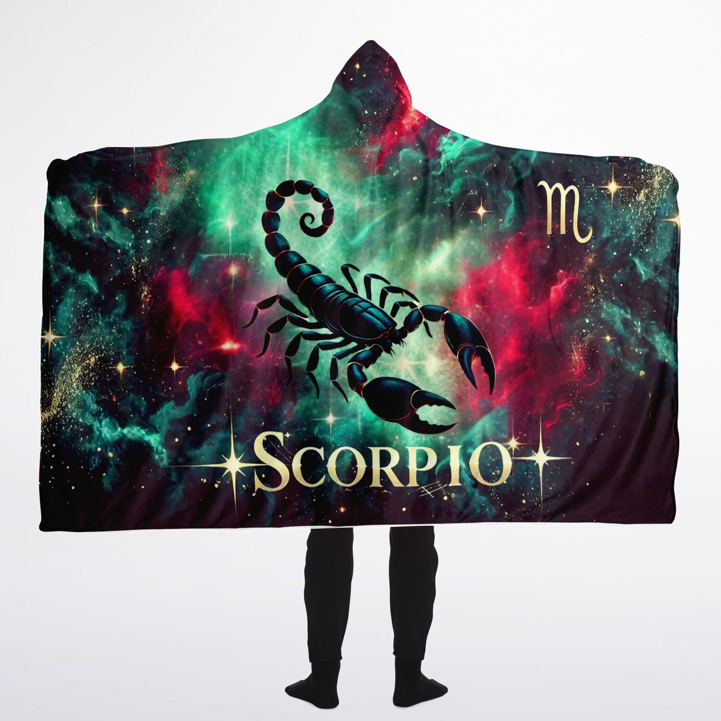 Scorpio Eclipse Hooded Blanket 60x80 – intense Scorpio energy, galactic colors, ultra-soft sherpa