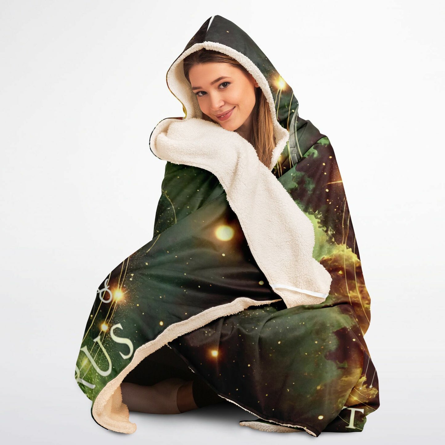 Taurus Ascend Hooded Blanket 45x60 – cosmic bull, earthy zodiac tones, sherpa 