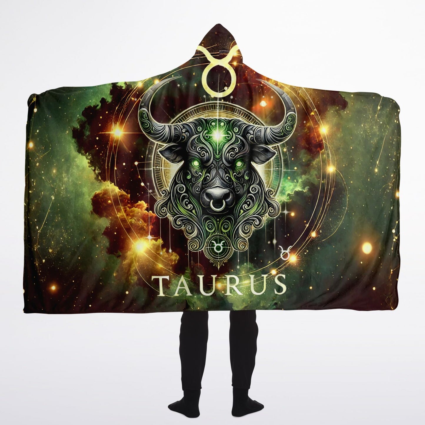 Taurus Ascend Hooded Blanket 60x80 – Taurus bull celestial design, cozy sherpa lining