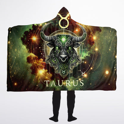 Taurus Ascend Hooded Blanket 60x80 – Taurus bull celestial design, cozy sherpa lining