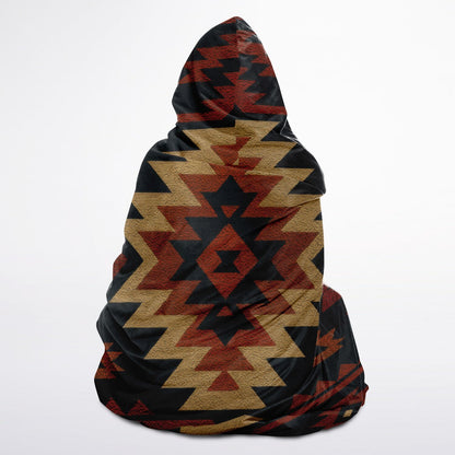 Tribal Spirit Hooded Blanket 45x60 – ultra-soft fleece hooded blanket featuring a bold Southwestern tribal pattern, perfect for camping, cozy nights, cabins, and rustic 