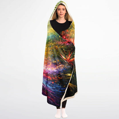 Tropical Fire Macaw Hooded Blanket 45x60 – vibrant scarlet macaw jungle artwork 