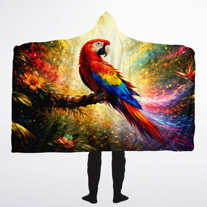 Tropical Fire Macaw Hooded Blanket 60x80 – colorful tropical bird design with ultra soft plush comfort
