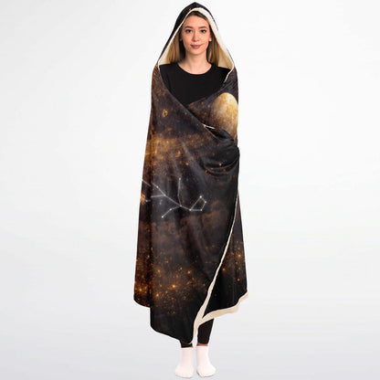 Virgo Astral Halo Empress Hooded Blanket 45x60 – radiant golden celestial goddess wrapped in soft 
