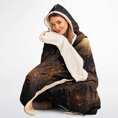 Virgo Astral Halo Empress Hooded Blanket 45x60 – radiant golden celestial goddess wrapped 