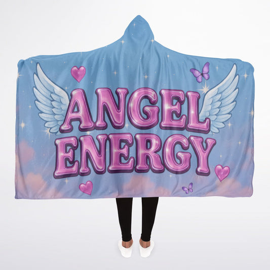 Angel Energy hooded blanket 45x60, blue, wings and hearts