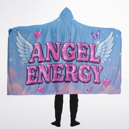 Angel Energy hooded blanket 60x80, blue, wings and hearts
