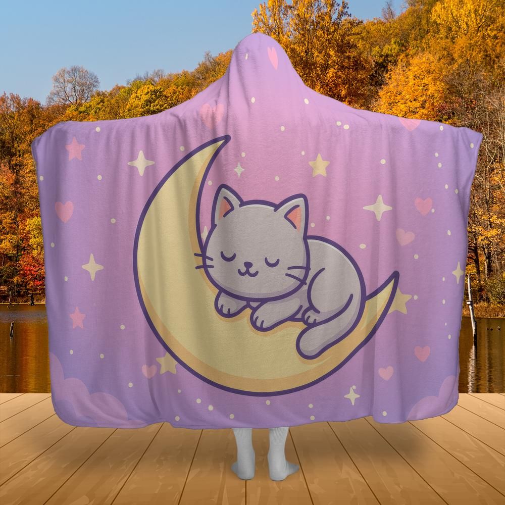 Kawaii Moon Cat Hooded Blanket – listing-only product